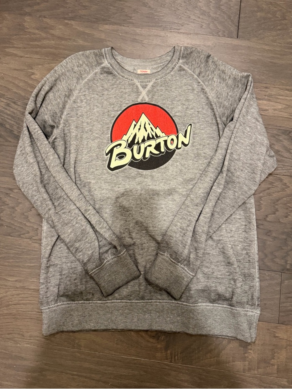 Burton Gray Crewneck Sweatshirt with Red & Black Mountain Logo